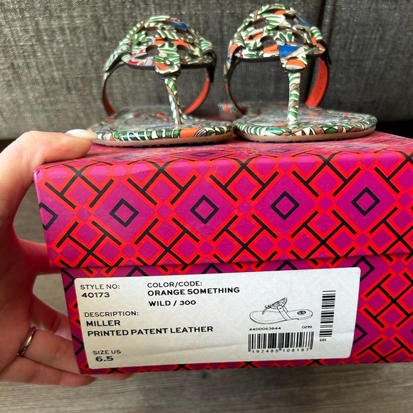 Tory Burch Miller Printed Patent Leather Sandal Orange Something Wild Size 6.5 - Picture 7 of 7